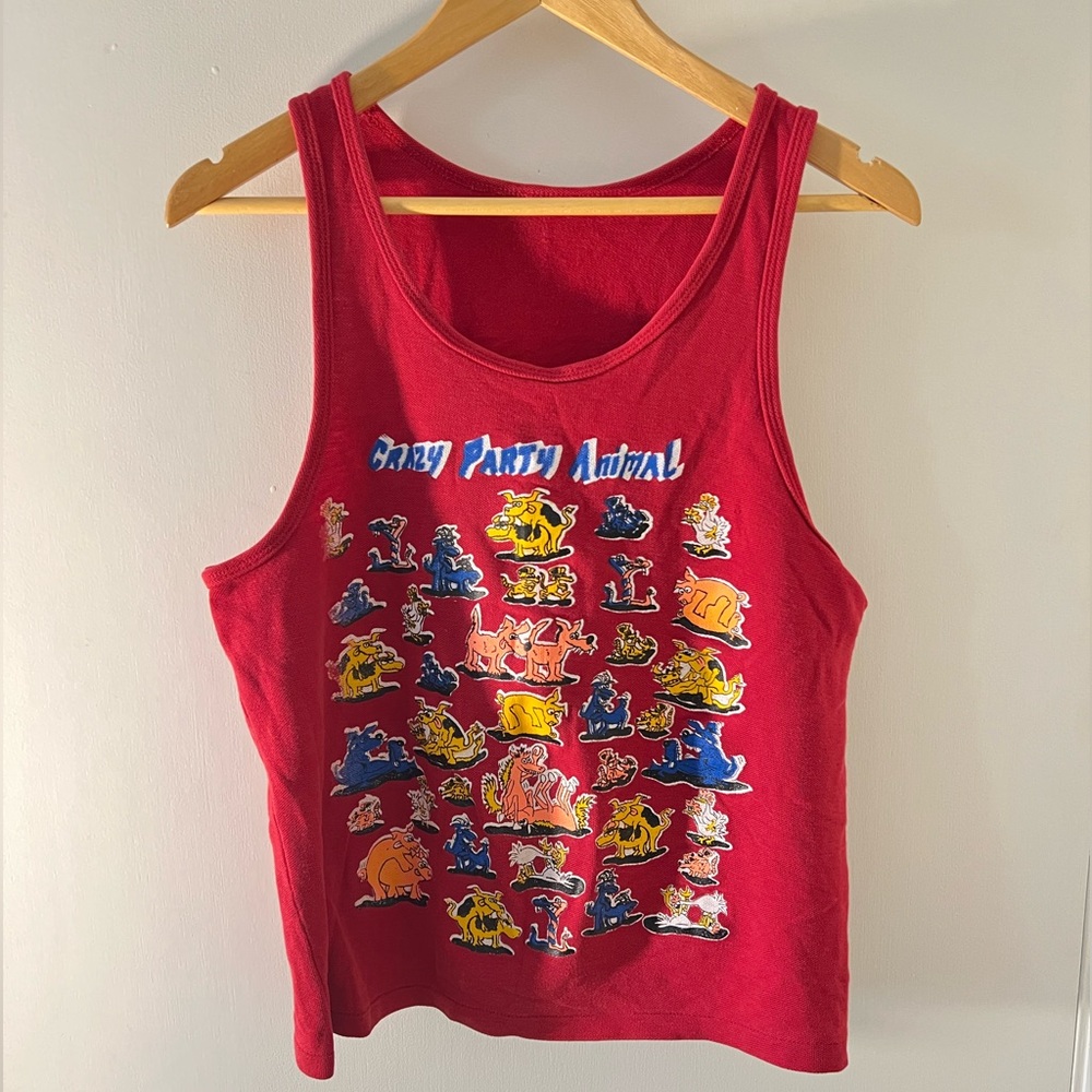 Vintage Crazy Party Animal Inappropriate Censored Funny Red Tank Top